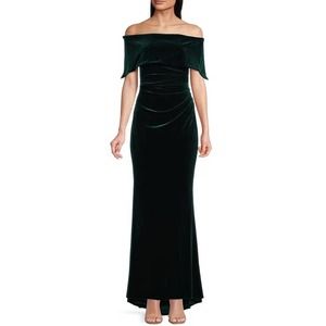 VINCE CAMUTO Women's Hunter Green Velvet Off the Shoulder Gown Long Dress